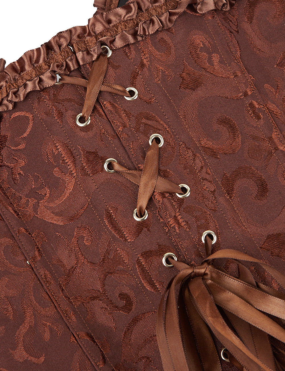 Embroidered Zippered Palace Style Corset - Brown