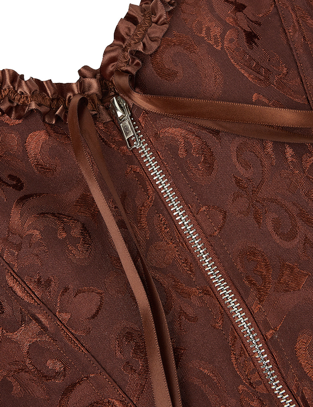 Embroidered Zippered Palace Style Corset - Brown