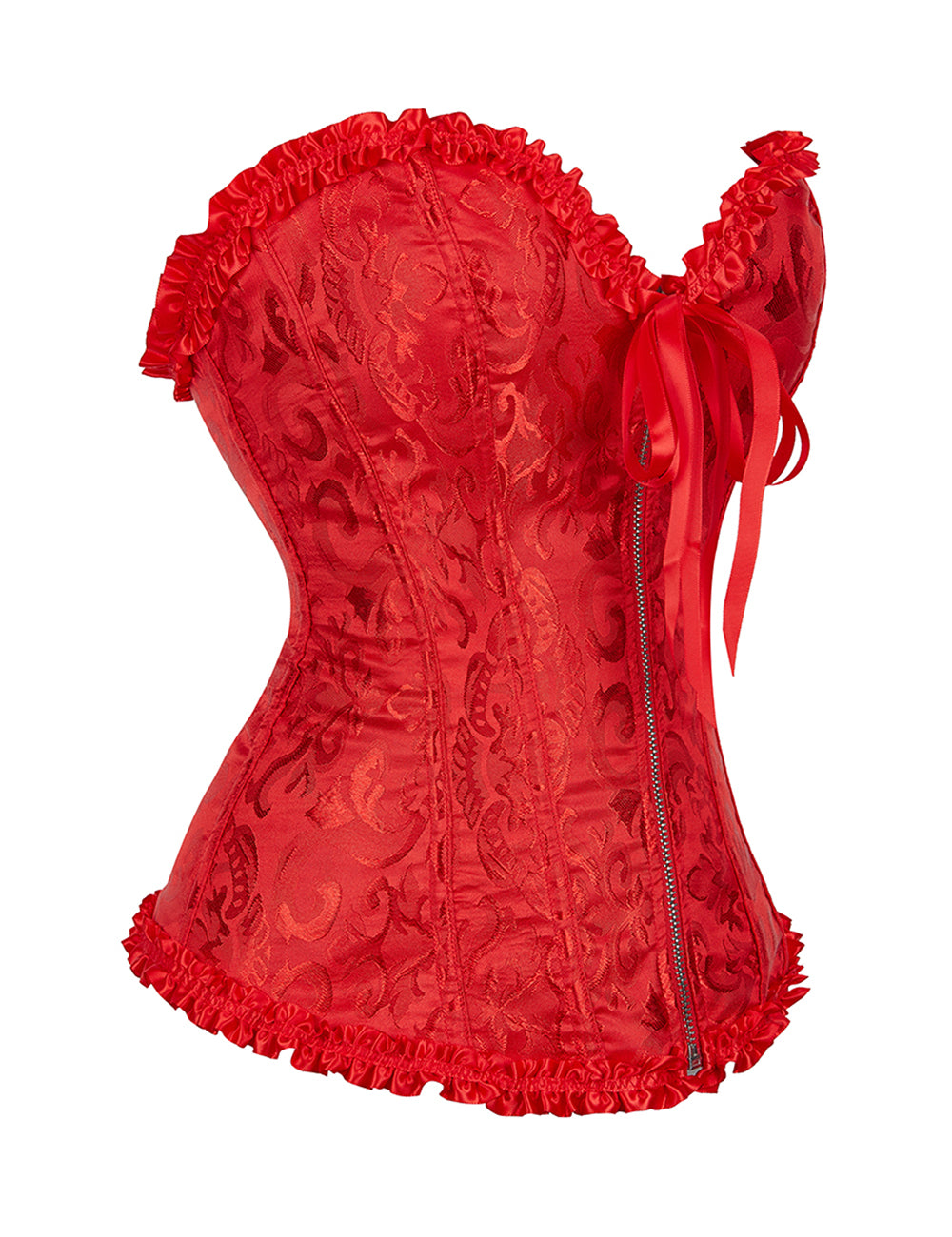 Embroidered Zippered Palace Style Corset - Red