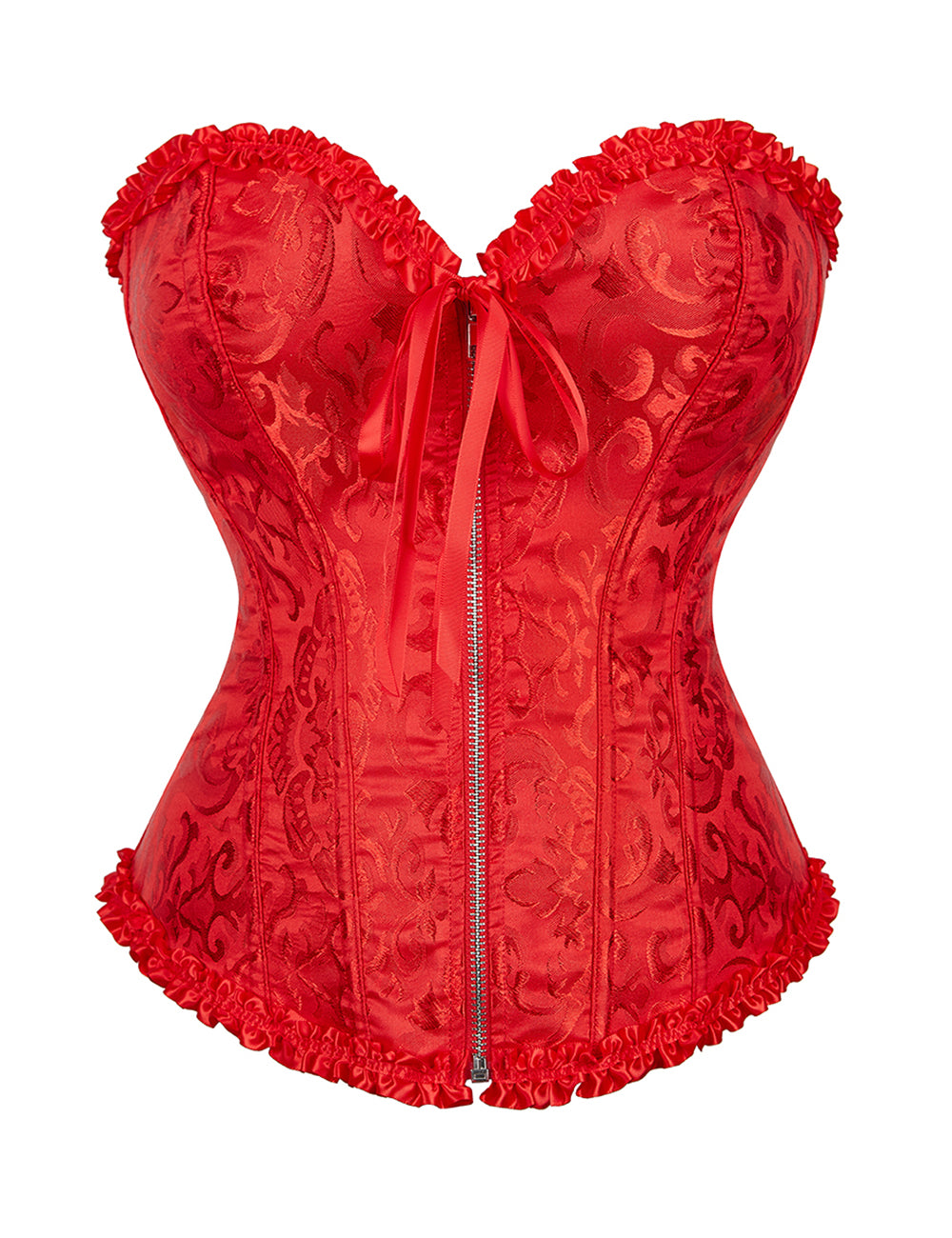 Embroidered Zippered Palace Style Corset - Red