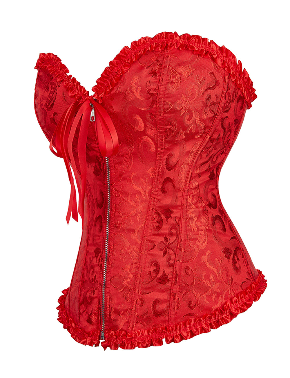 Embroidered Zippered Palace Style Corset - Red