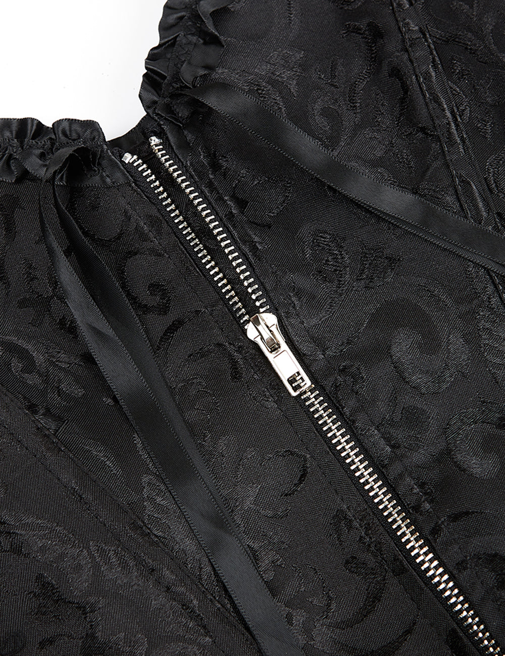 Embroidered Zippered Palace Style Corset - Black