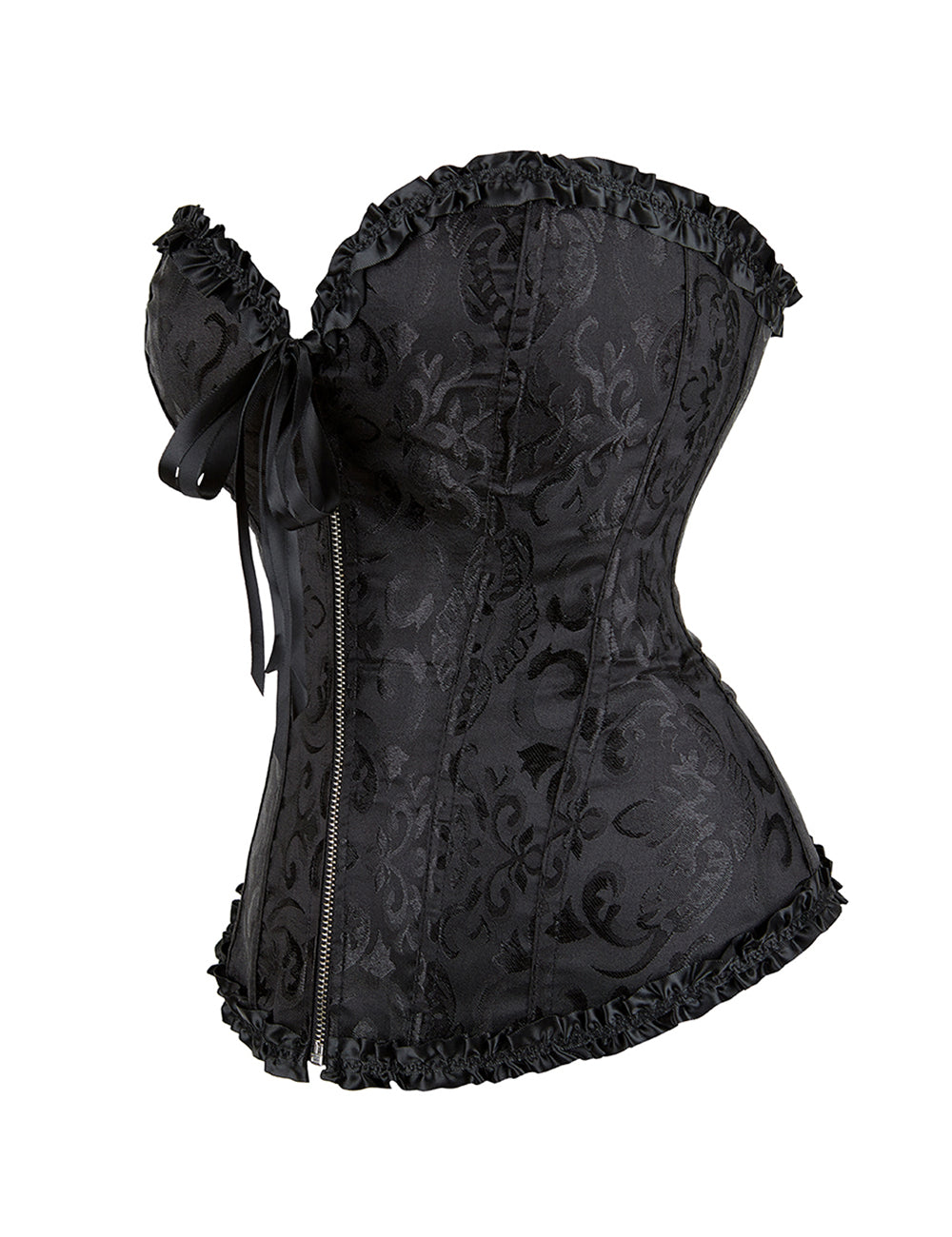 Embroidered Zippered Palace Style Corset - Black