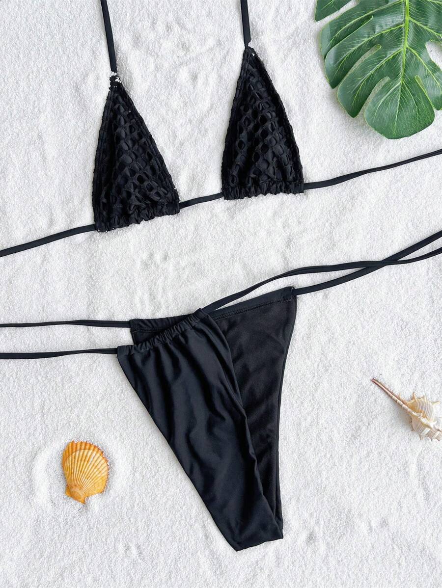 Sexy bikini three piece set solid color bikini bikini bikini mesh swimsuit