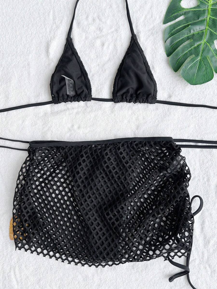 Sexy bikini three piece set solid color bikini bikini bikini mesh swimsuit