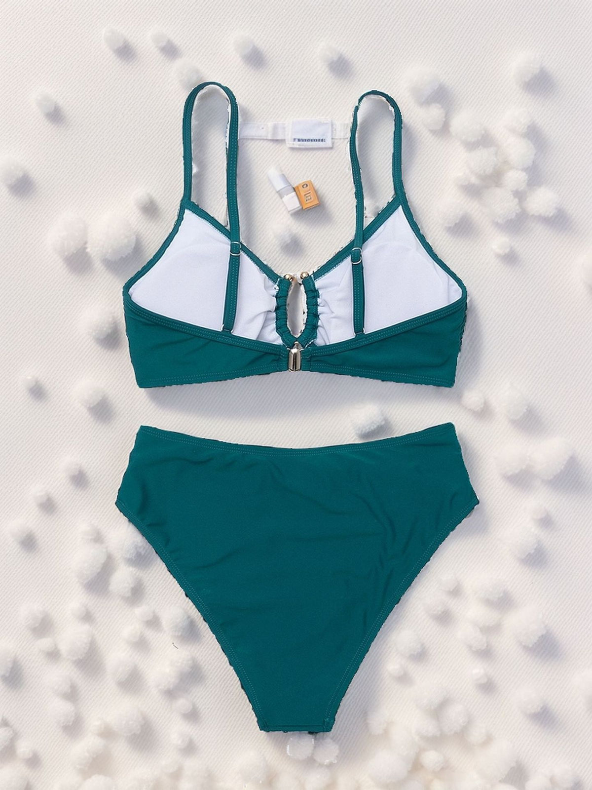Solid Color Pleated High-Waist Sexy Bikini Two-Piece Swimsuit