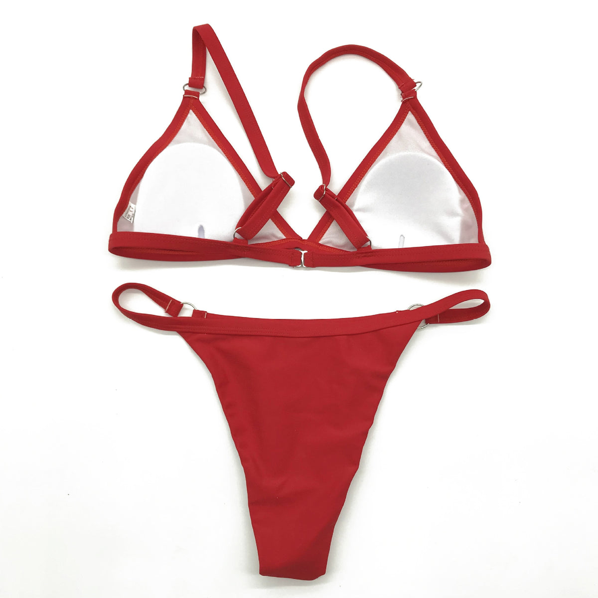 Solid Color Triangle Bikini Separated Swimsuit for Women with Metal Accessories