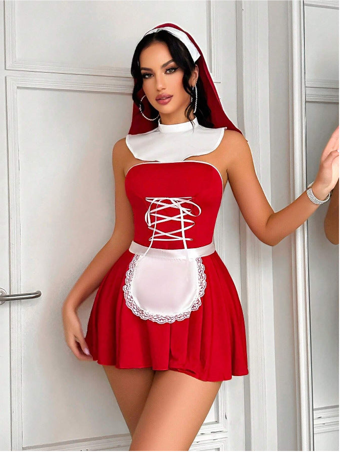 Sexy Maid Costume Role-Playing Bondage Backless Lingerie Set for Women