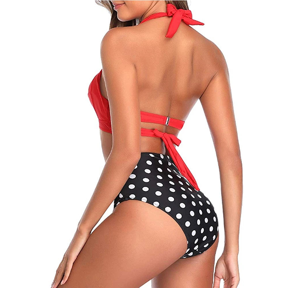 Sexy High Waist Bikini Florial Print Tankini Halter Sexy Bikini Set Polka Dot Female Swimwear Ladies Bathing Suit Plus Size XXL