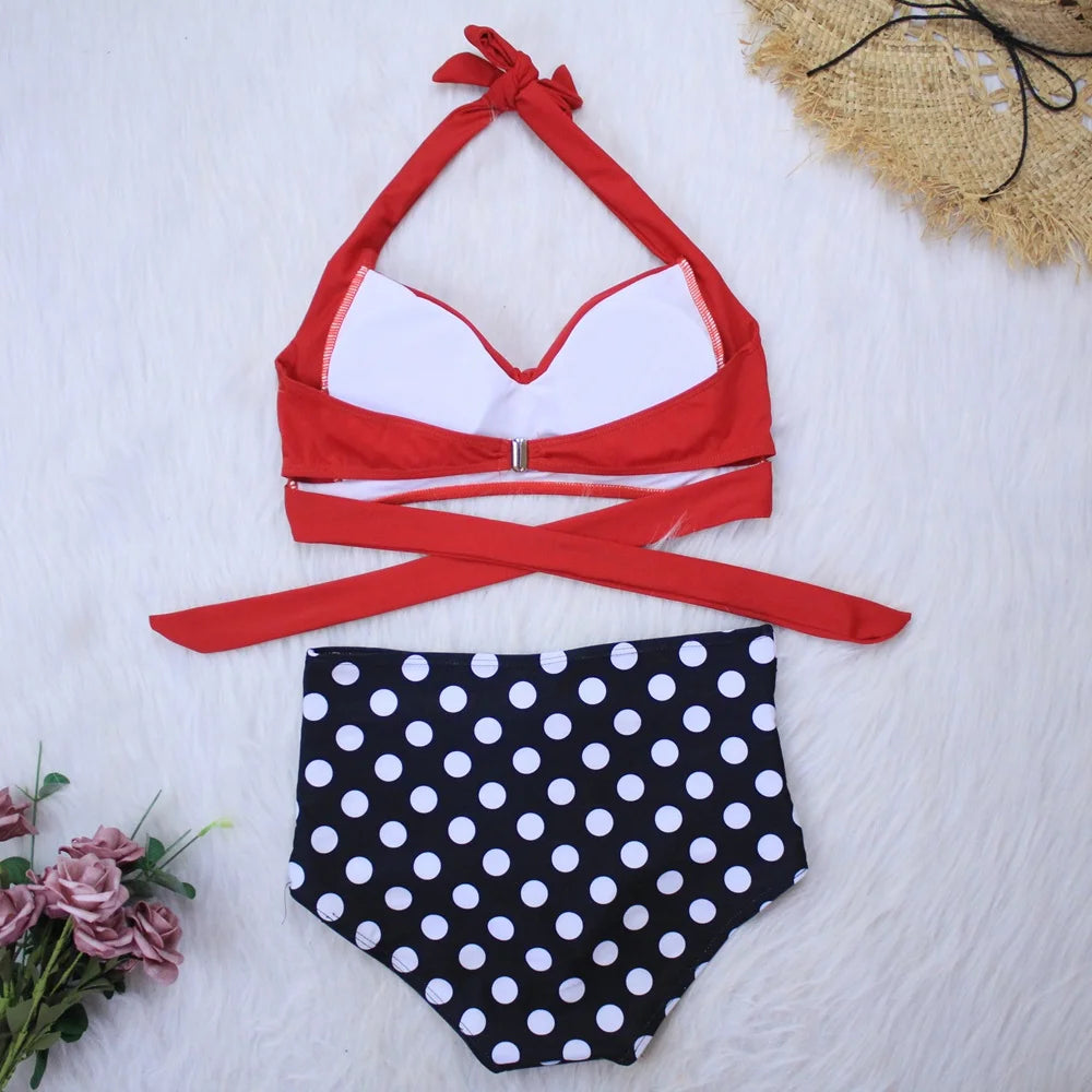 Sexy High Waist Bikini Florial Print Tankini Halter Sexy Bikini Set Polka Dot Female Swimwear Ladies Bathing Suit Plus Size XXL