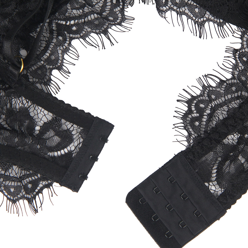 Black Floral Embroidery Underwire Garter Lingerie Set Plus Size