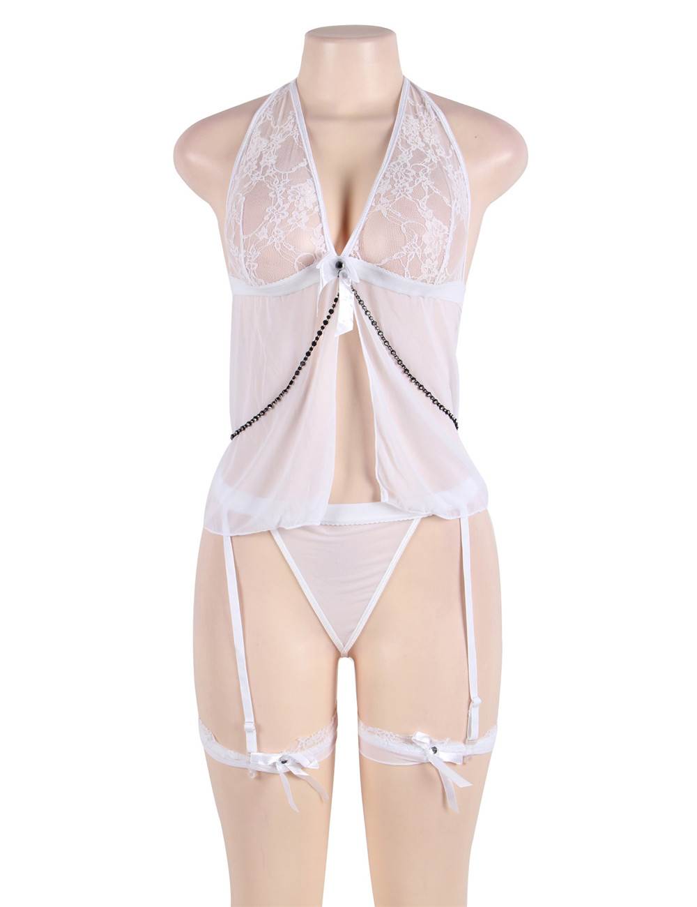 Red Sheer Tie Front Mesh Babydoll Lingerie Set 2 colours