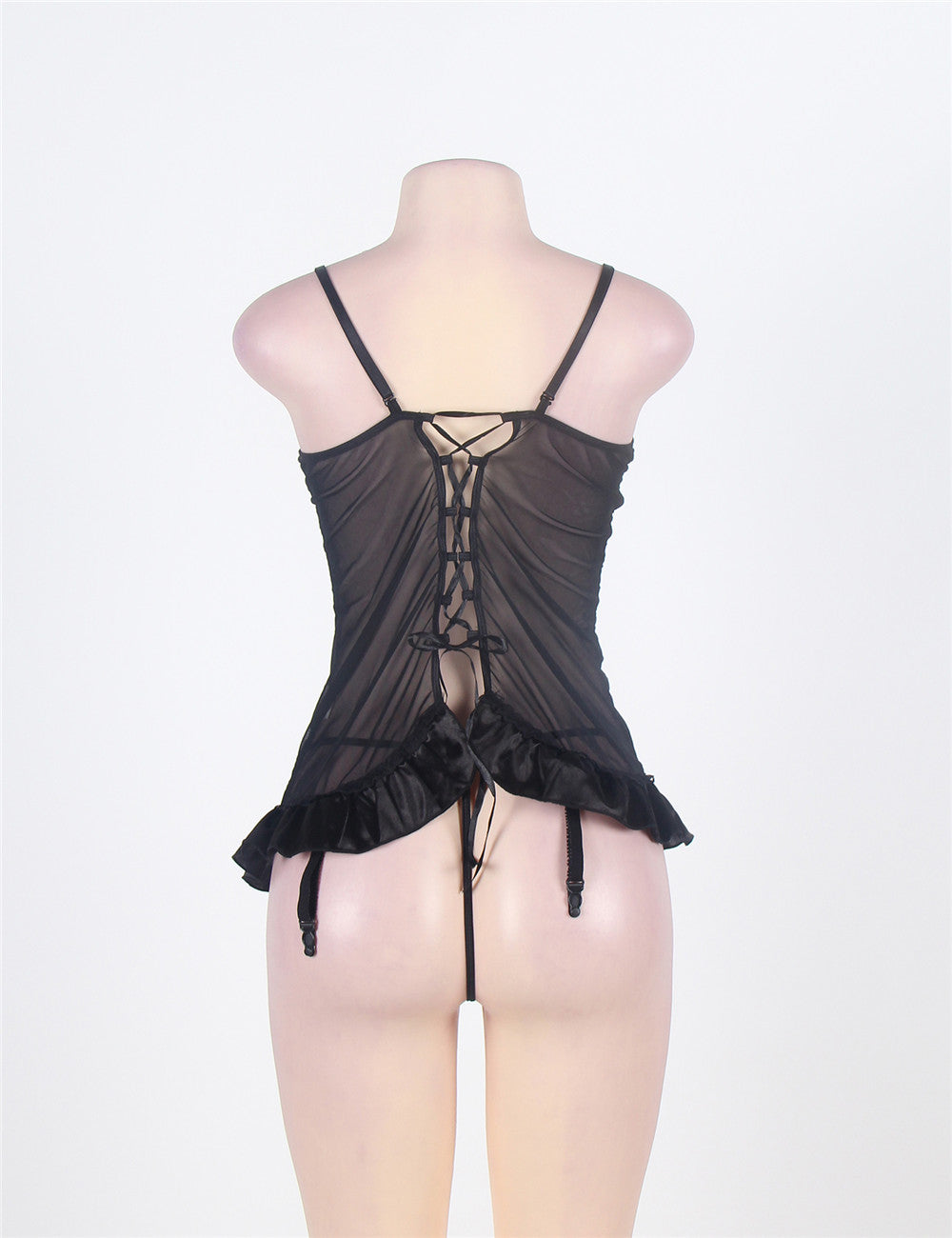 Sexy Black Embroidery Bra Ruffle Croch Back Babydoll