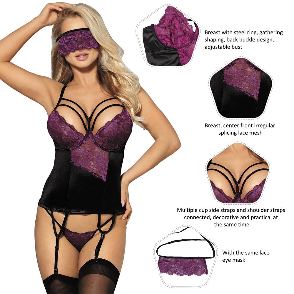 Sexy Purple Lace Bustier Lingerie Set with Bra Rim