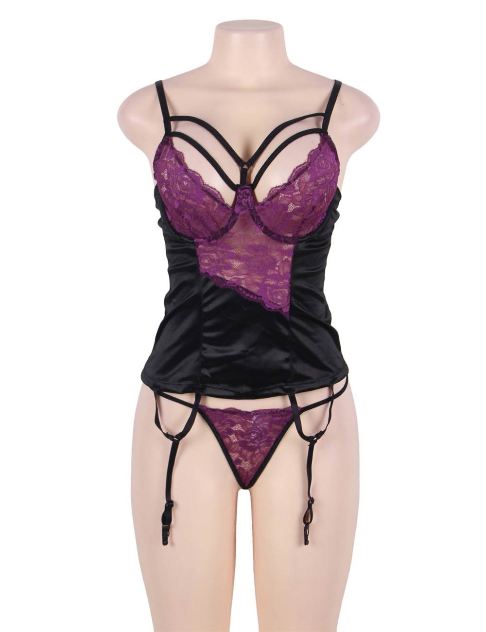 Sexy Purple Lace Bustier Lingerie Set with Bra Rim