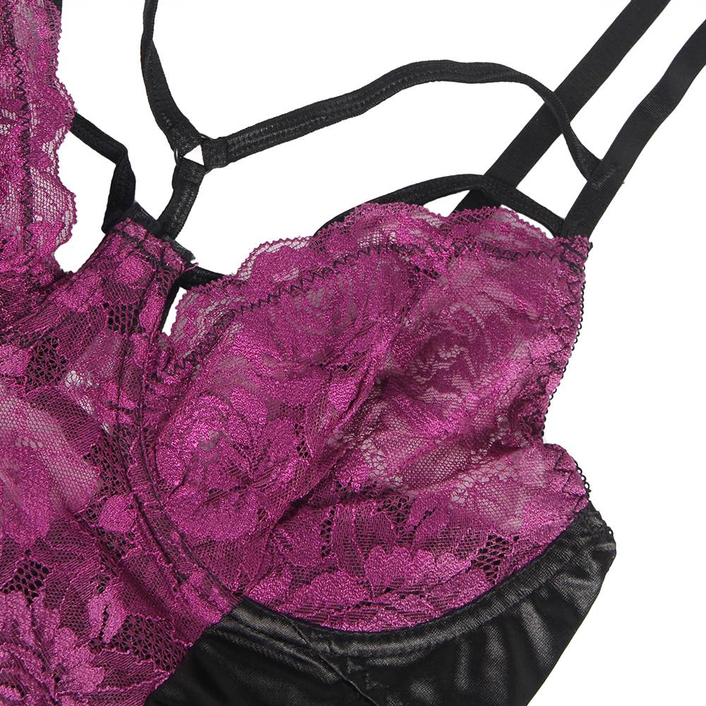 Sexy Purple Lace Bustier Lingerie Set with Bra Rim
