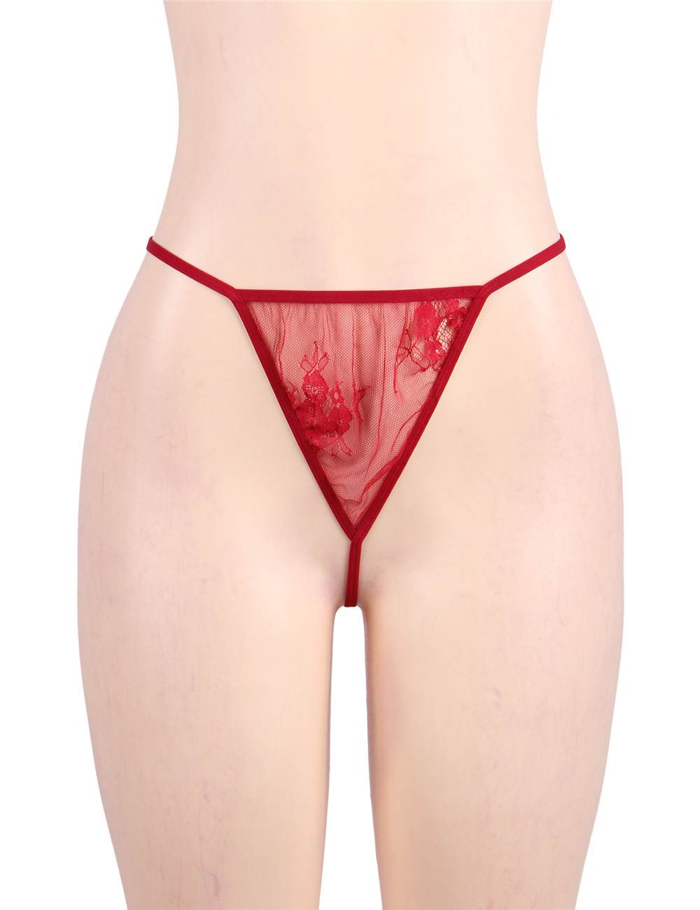Sexy Long Sleeve Short Sleepwear with Thong Red Plus Size