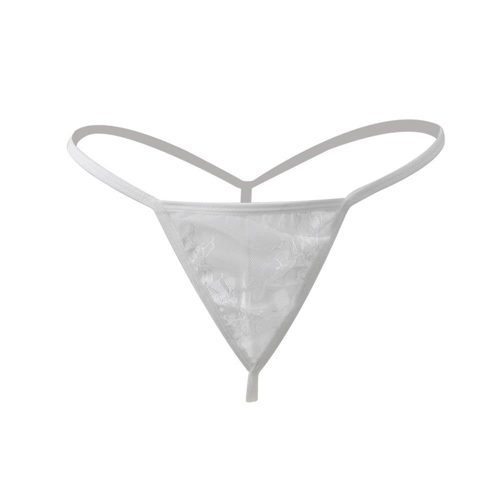 Sexy Long Sleeve Eyelash Lace Short Sleepwear with Thong White
