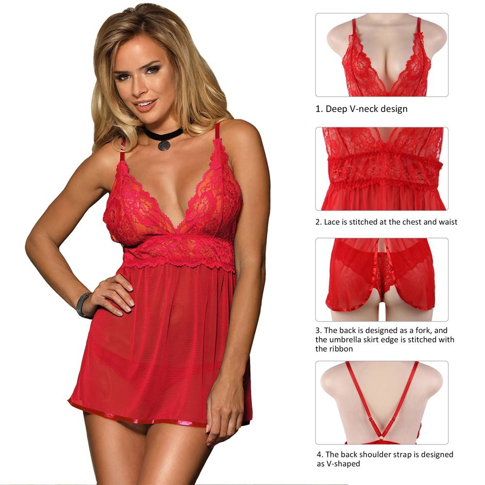 Elegant Backless Fly Away Babydoll - Red Plus size