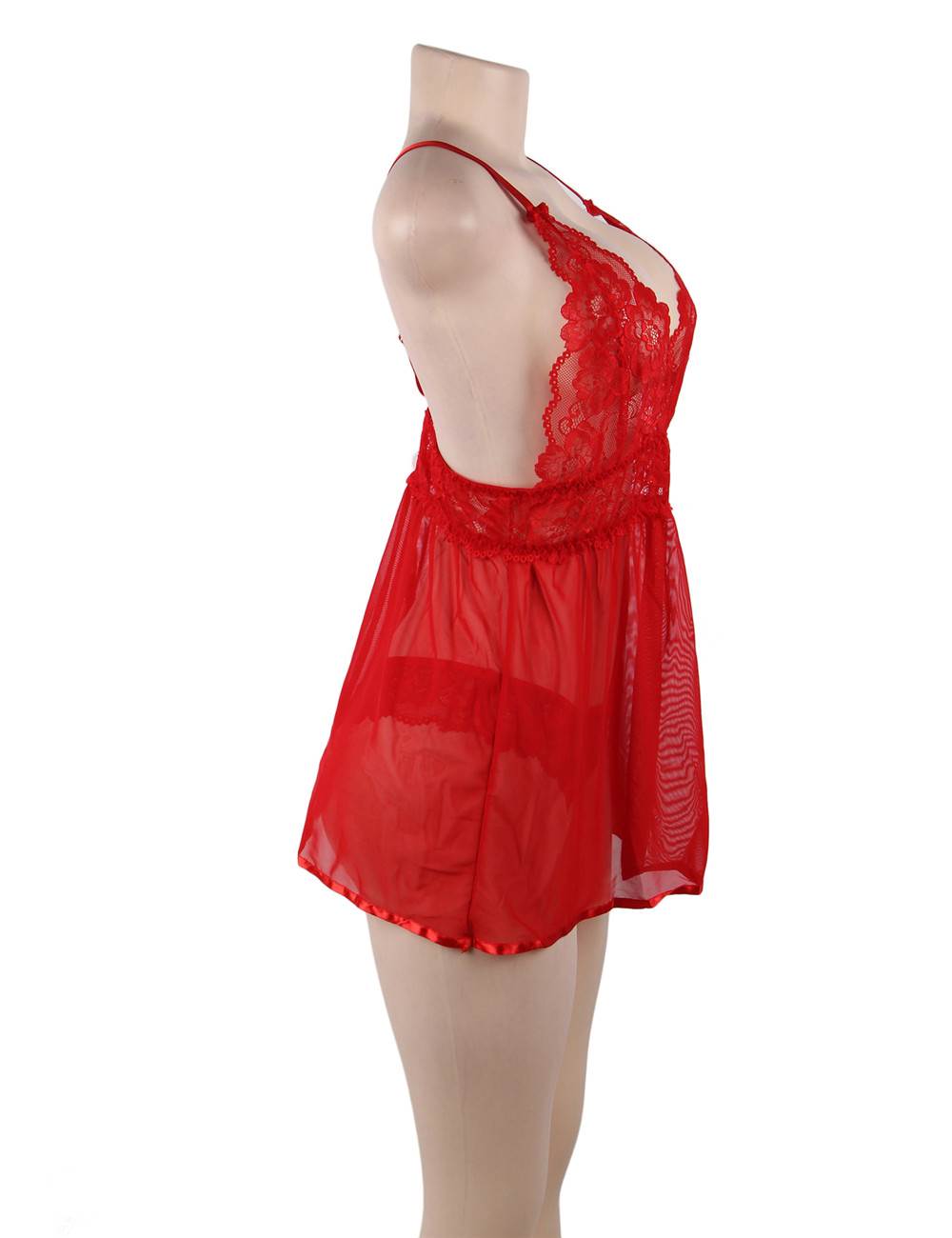 Elegant Backless Fly Away Babydoll - Red Plus size