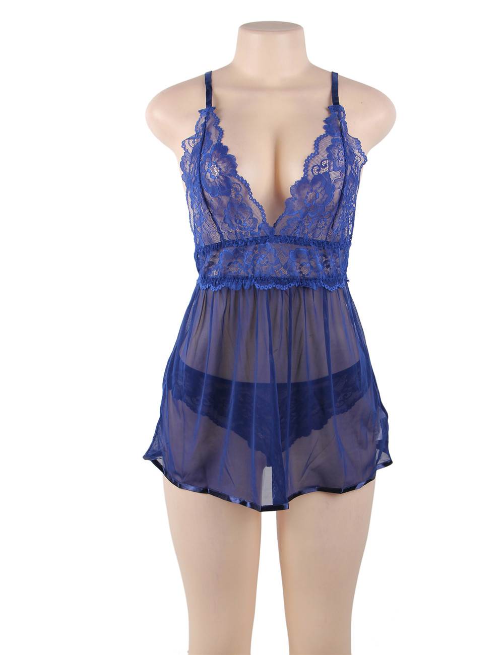 Elegant Backless Fly Away Babydoll - Blue Plus size