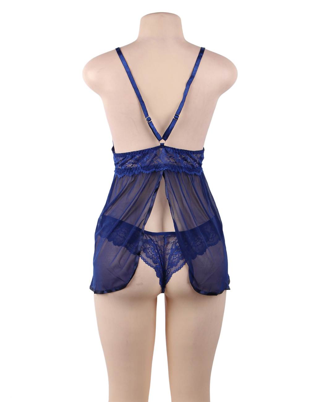 Elegant Backless Fly Away Babydoll - Blue Plus size