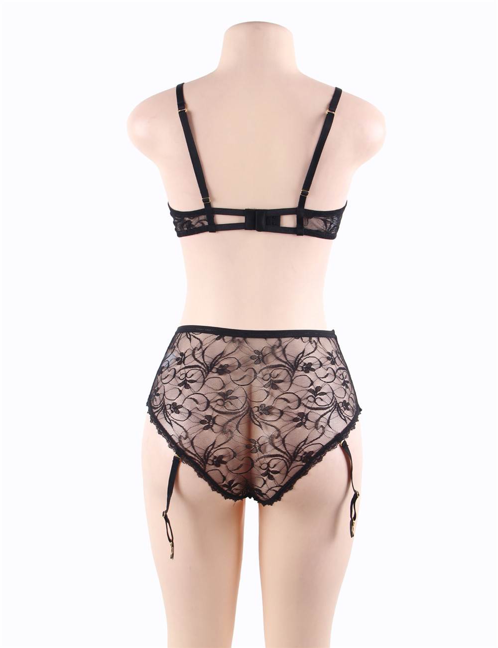 Open Bust Bra and Garter Panty Set with Steel Ring 2 colours