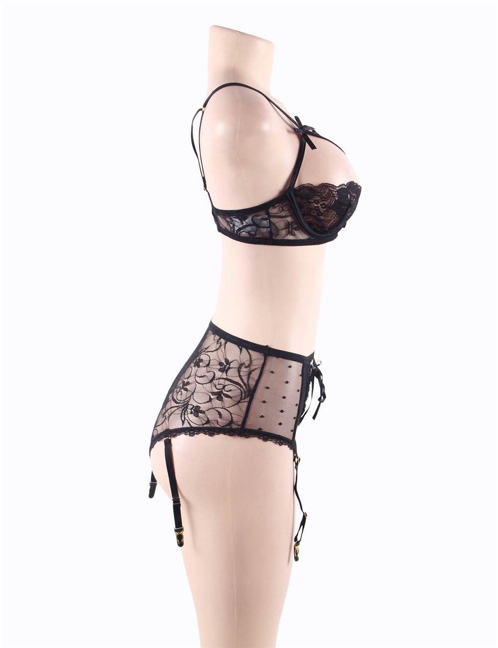 Open Bust Bra and Garter Panty Set with Steel Ring 2 colours