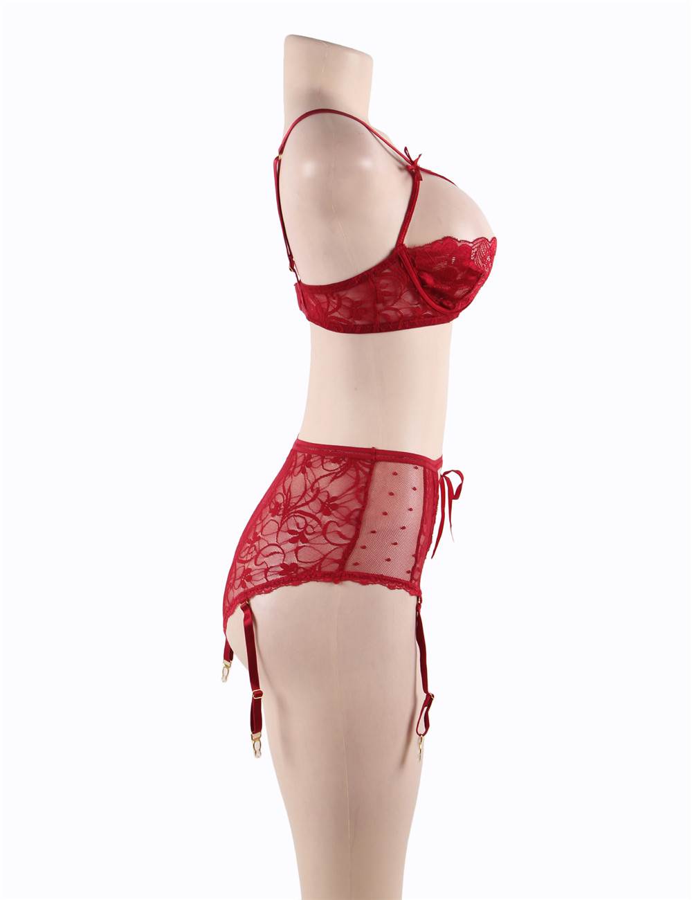 Open Bust Bra and Garter Panty Set with Steel Ring 2 colours