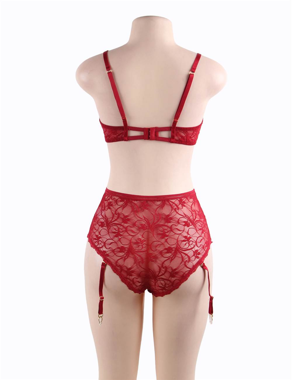 Open Bust Bra and Garter Panty Set with Steel Ring 2 colours