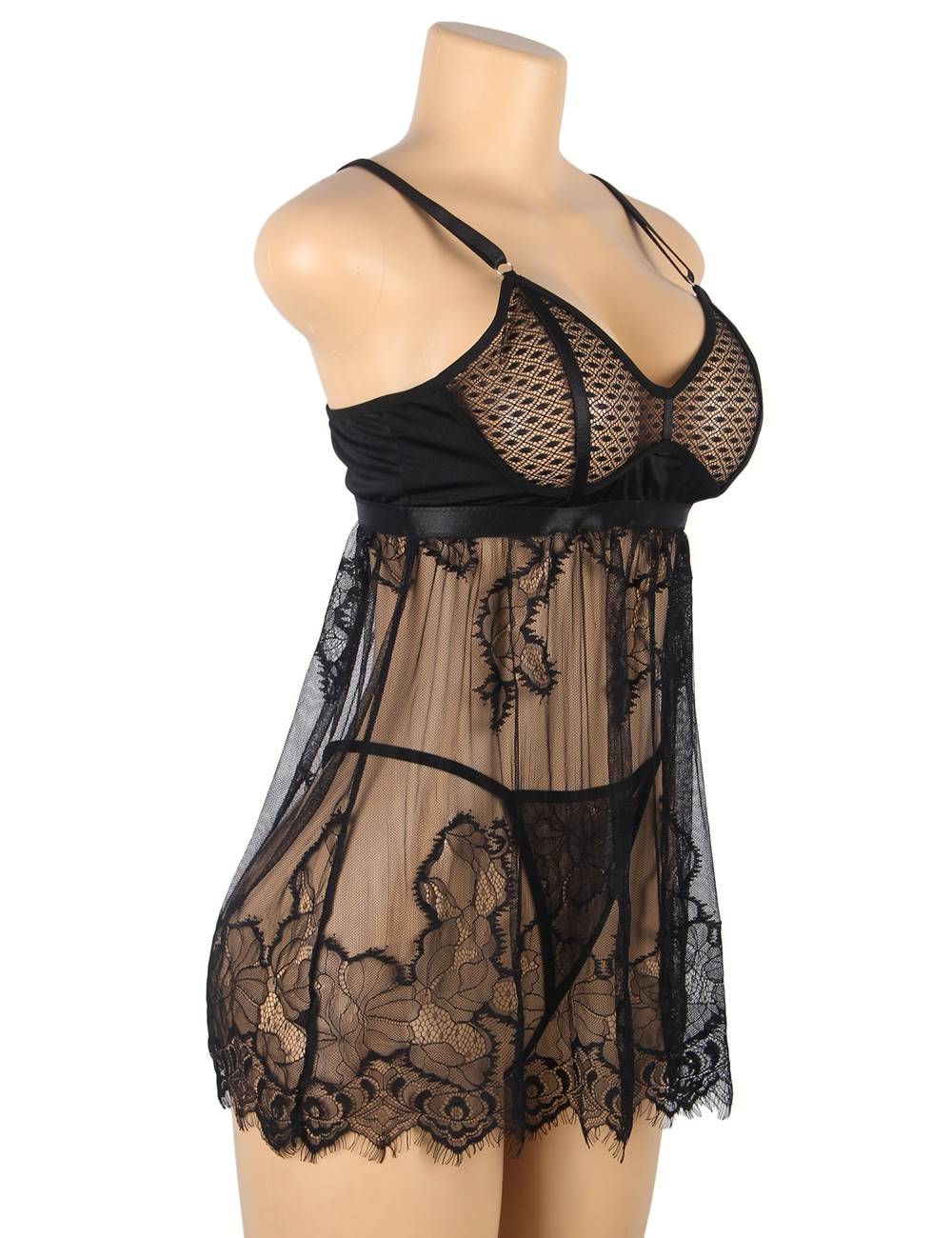 Elegant Black Lace Sexy Babydoll +plus size 2 colours