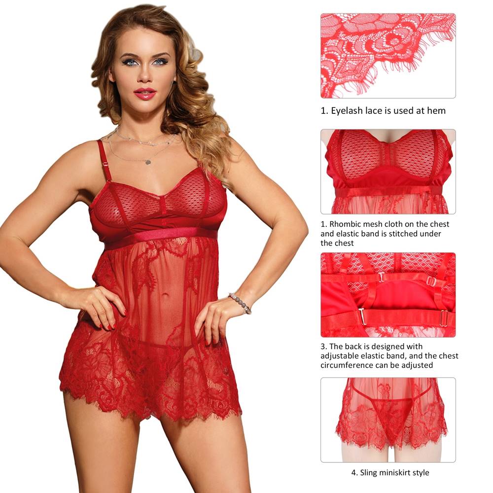 Elegant Black Lace Sexy Babydoll +plus size 2 colours