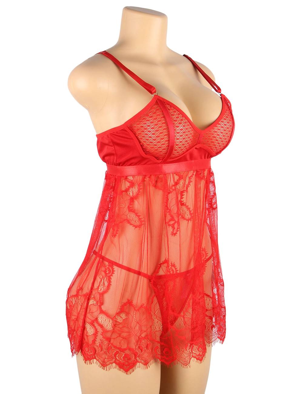 Elegant Black Lace Sexy Babydoll +plus size 2 colours