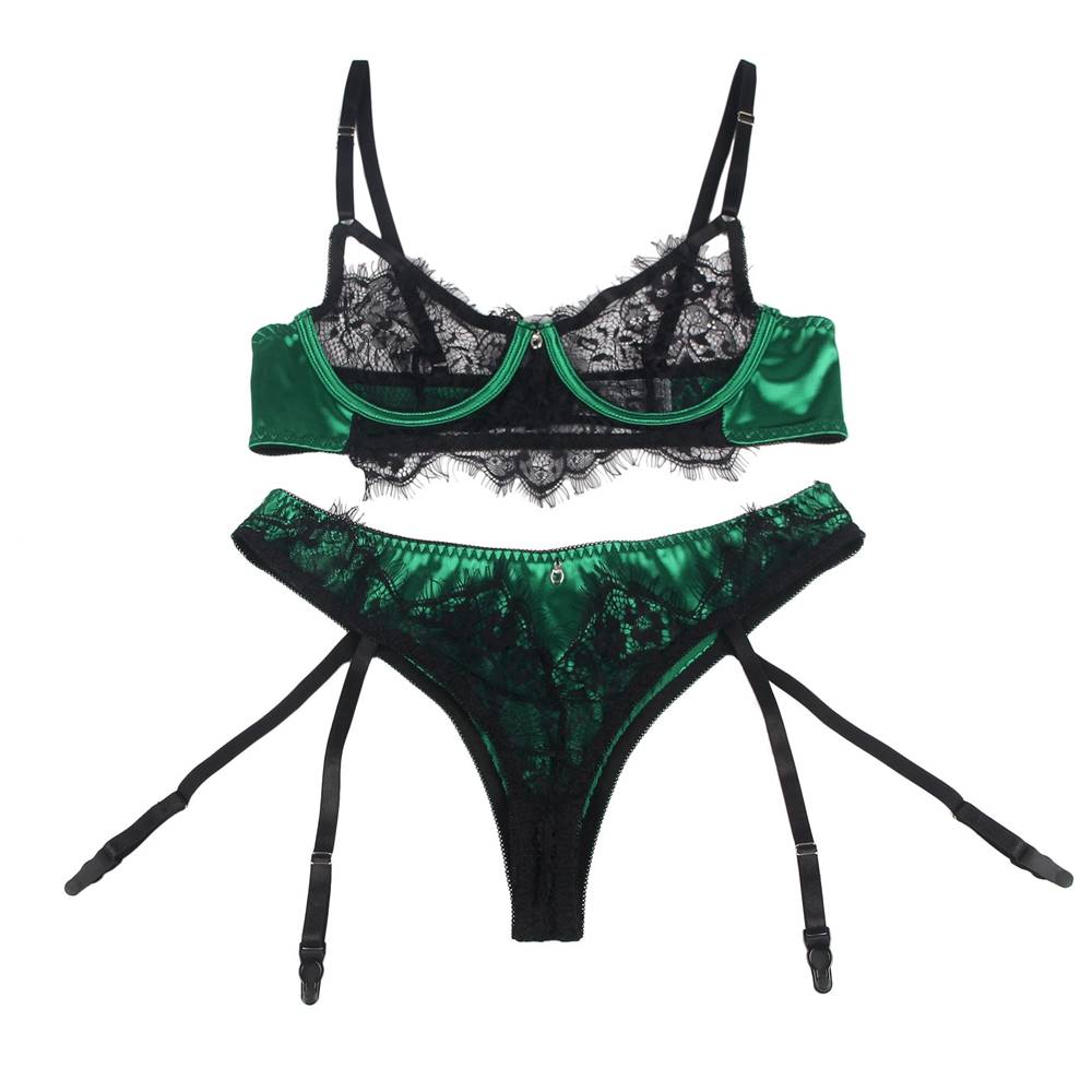 Eyelash Lace Garter Bra Set with Underwire Plus Size