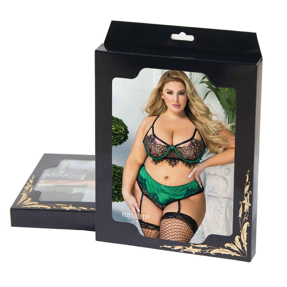 Eyelash Lace Garter Bra Set with Underwire Plus Size