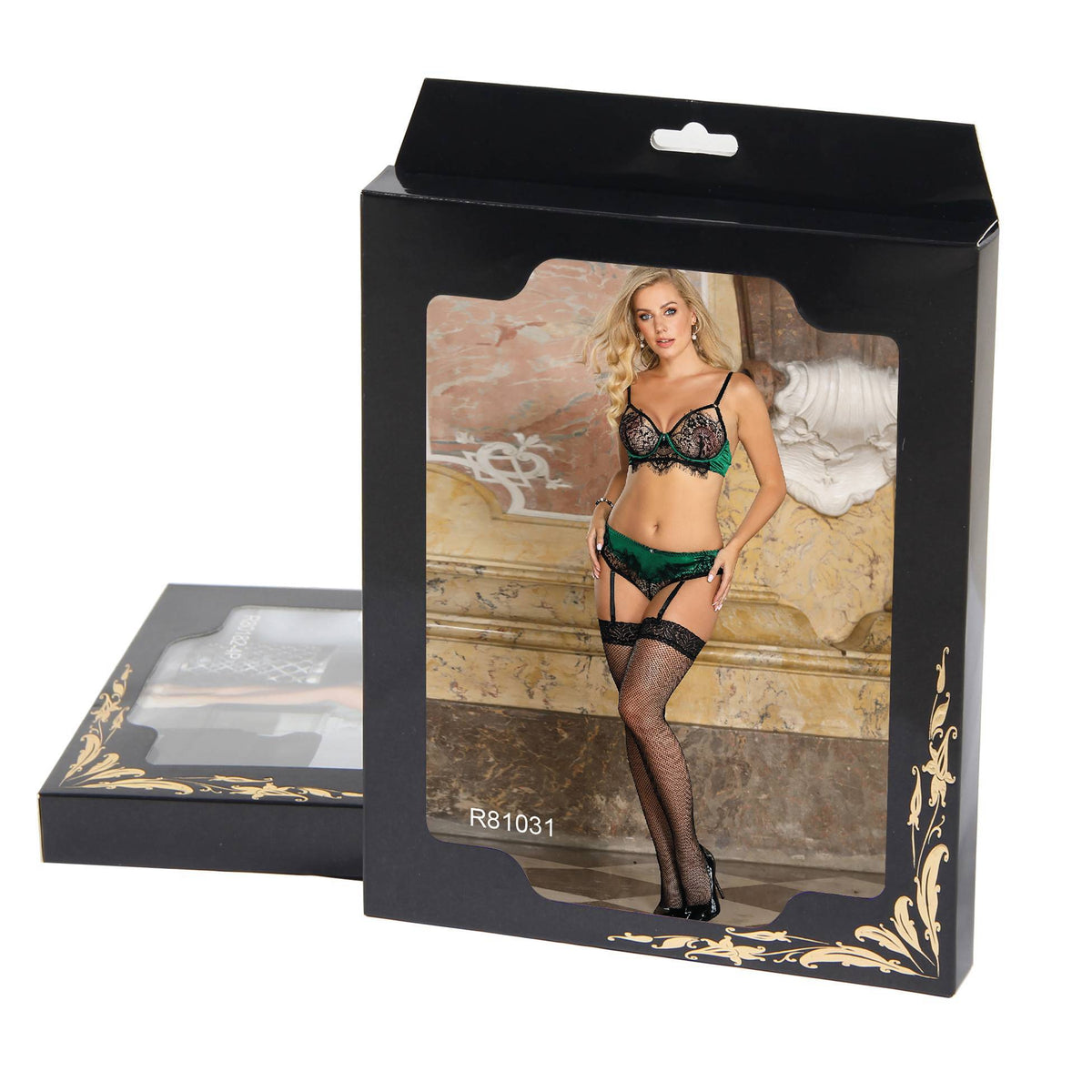 Eyelash Lace Garter Bra Set with Underwire