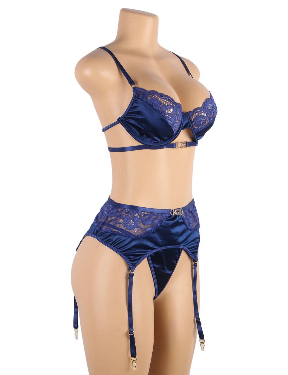 Delicate lace Stitching Bra and Garter Panty Set 2 Colours Plus size