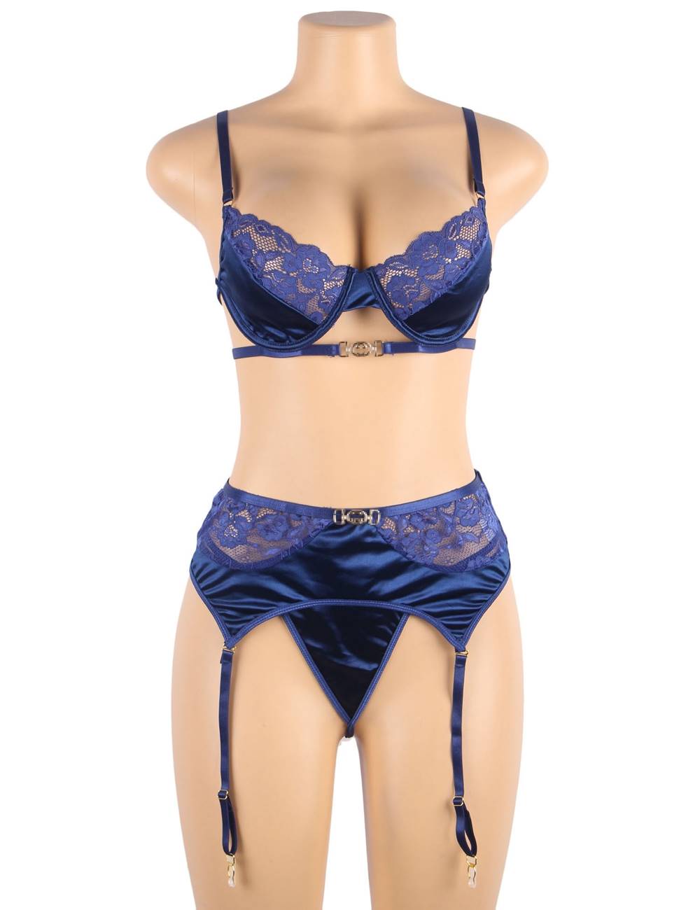 Delicate lace Stitching Bra and Garter Panty Set 2 Colours Plus size