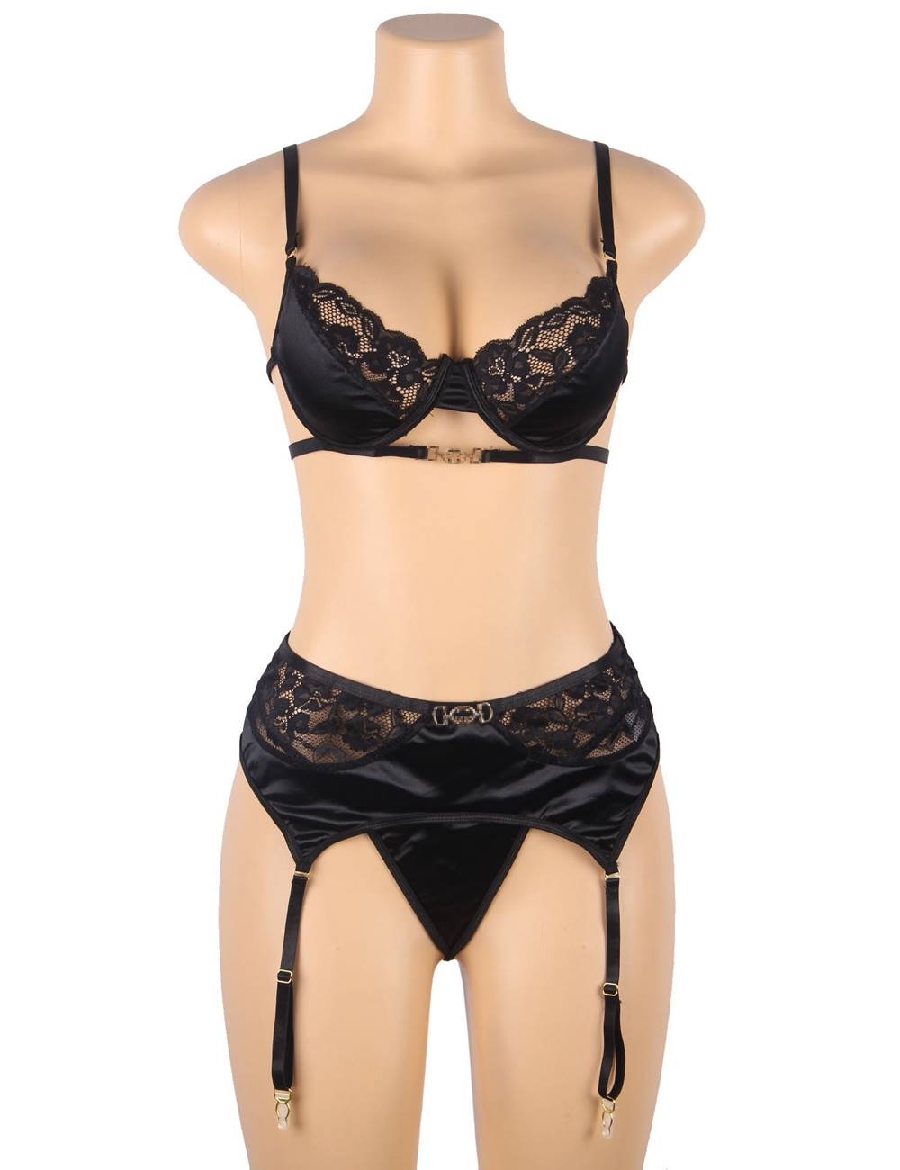 Delicate lace Stitching Bra and Garter Panty Set 2 Colours Plus size