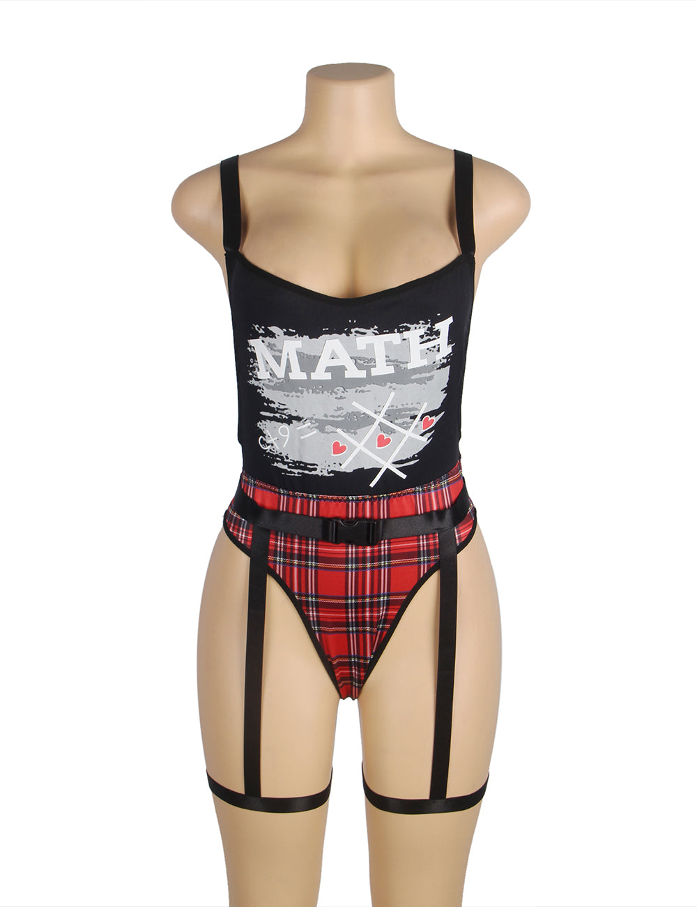 Double Shoulder Straps Red Plaid Costume