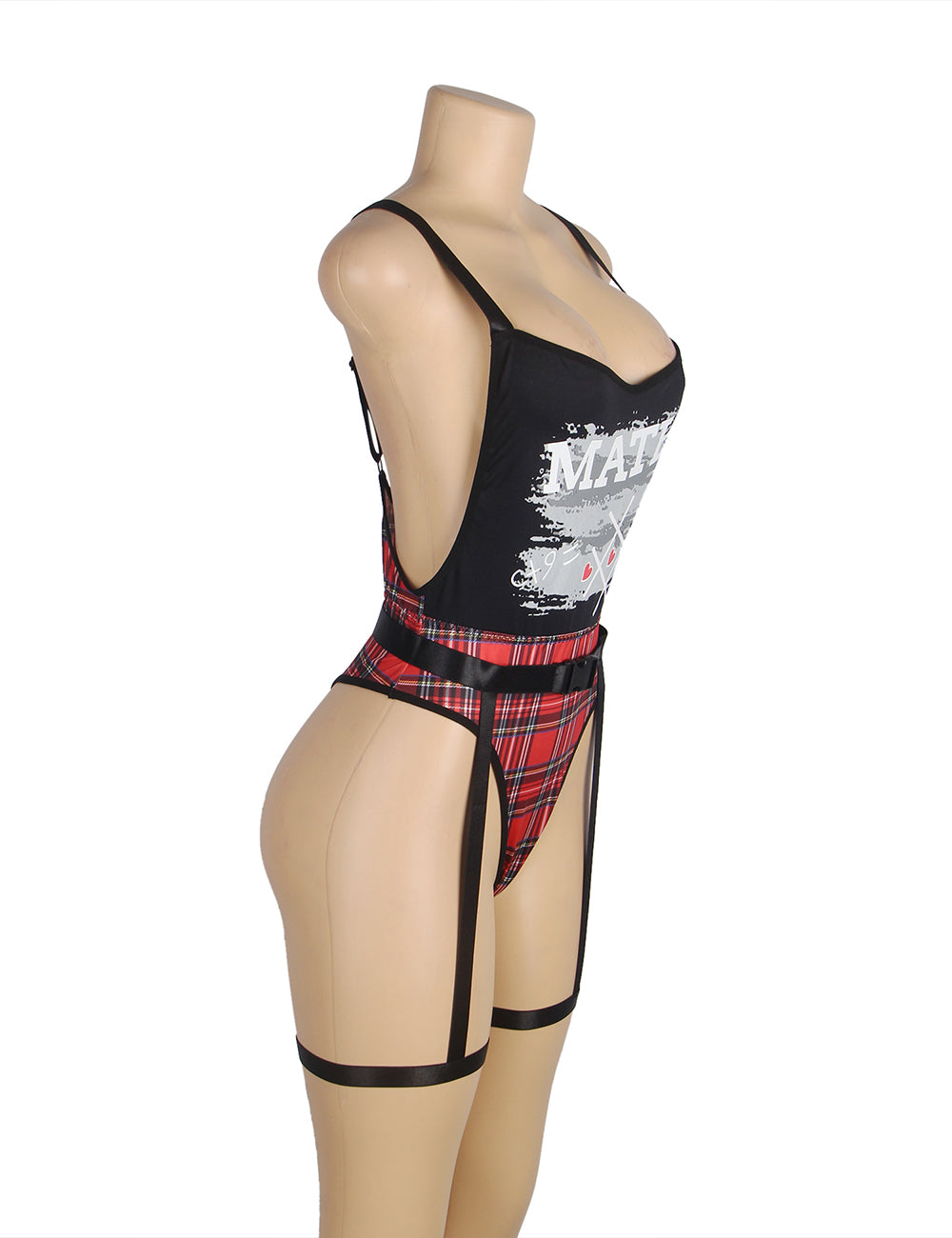 Double Shoulder Straps Red Plaid Costume