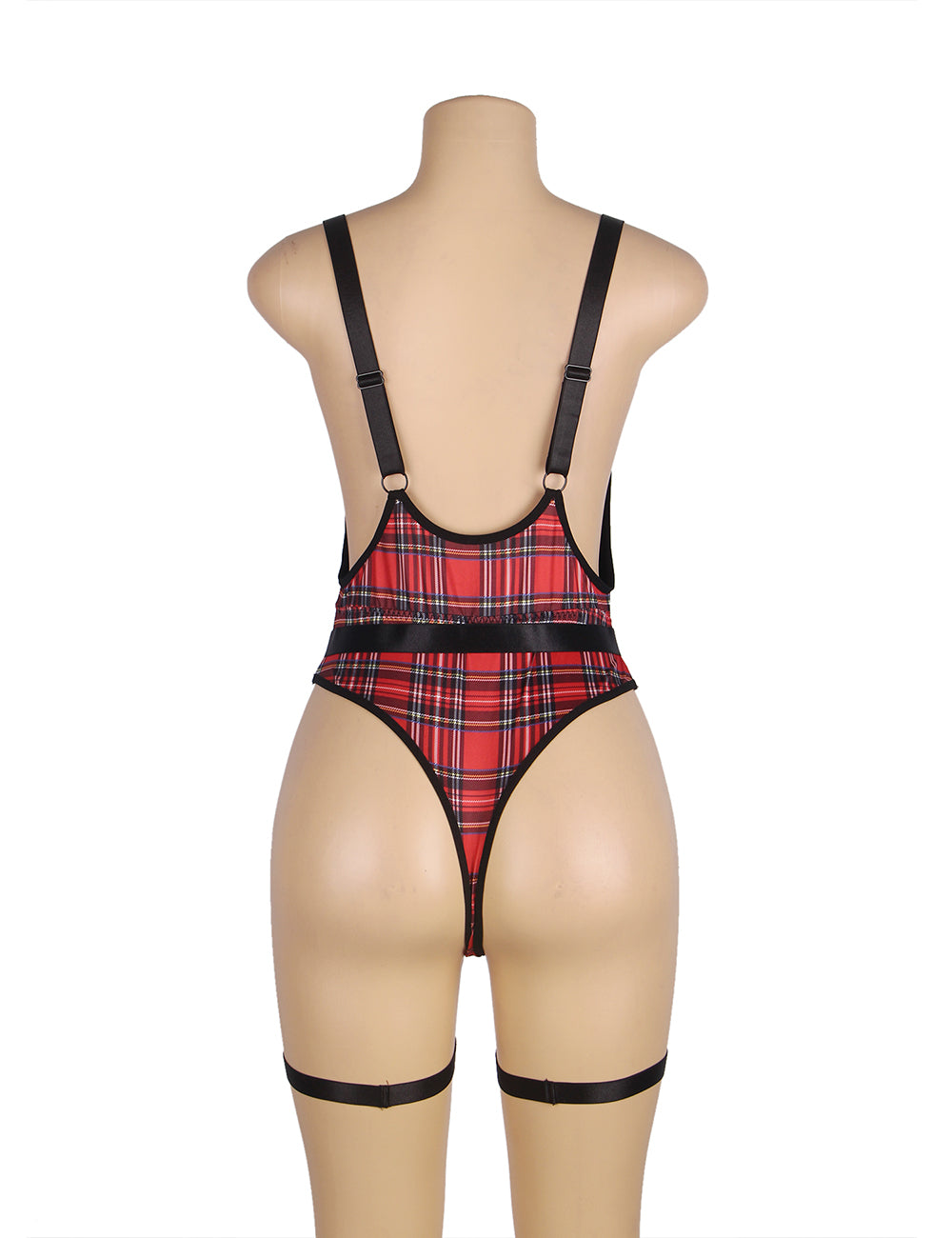 Double Shoulder Straps Red Plaid Costume