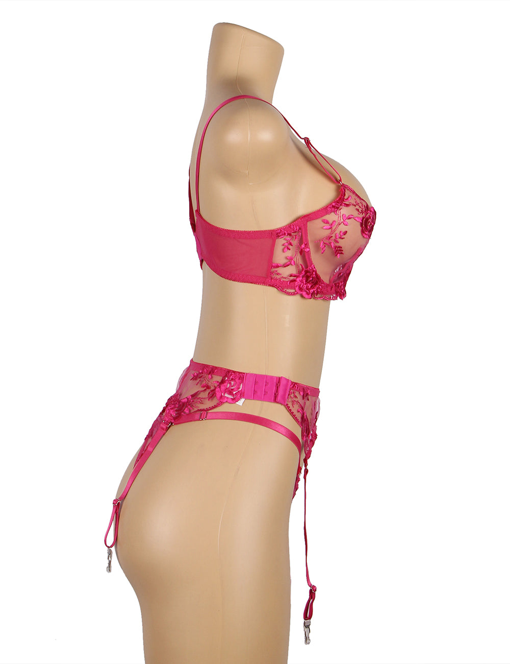 Floral Embroidery Underwire Garter Lingerie Set 5