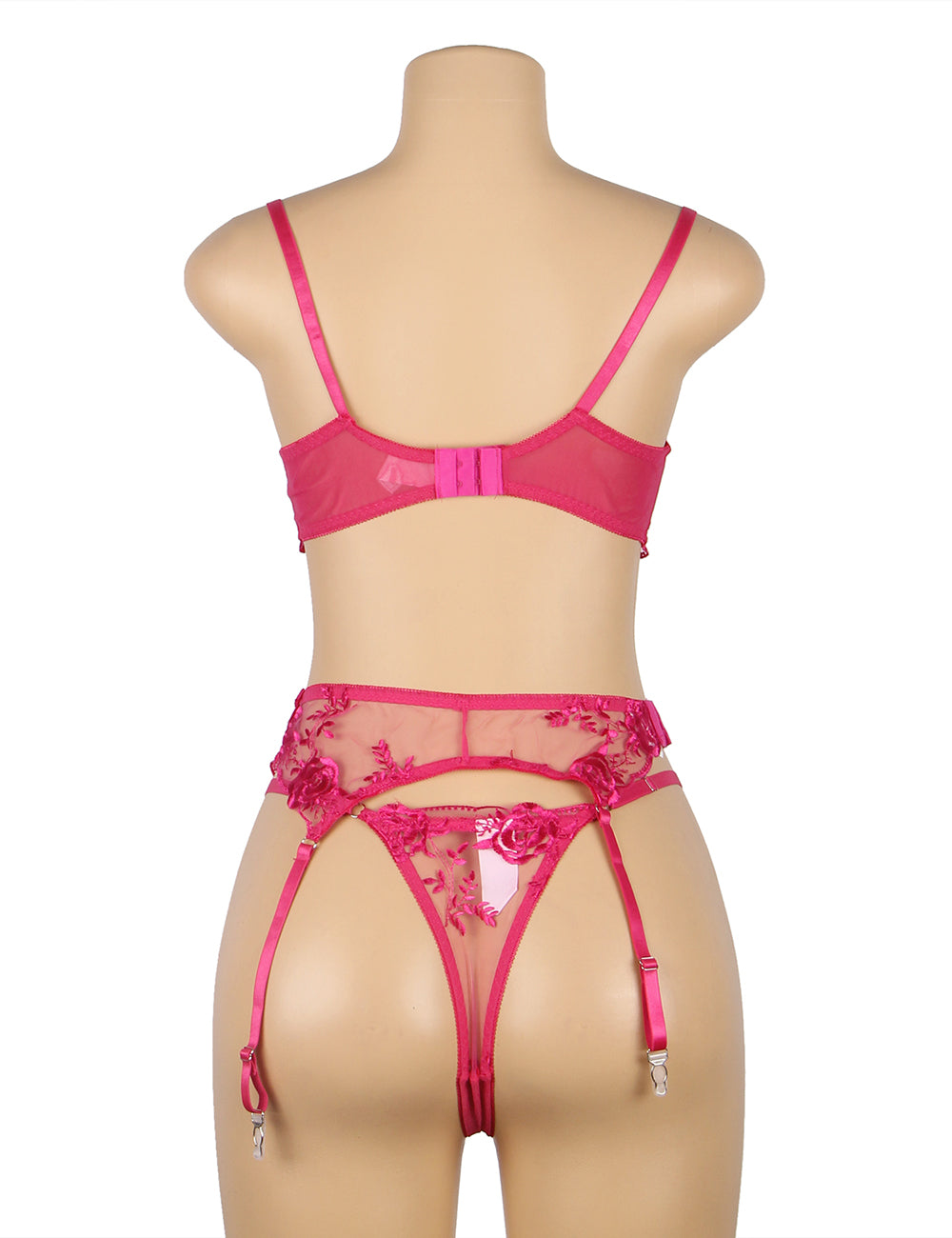 Floral Embroidery Underwire Garter Lingerie Set 5
