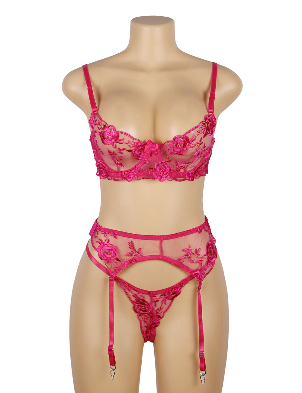 Floral Embroidery Underwire Garter Lingerie Set 5