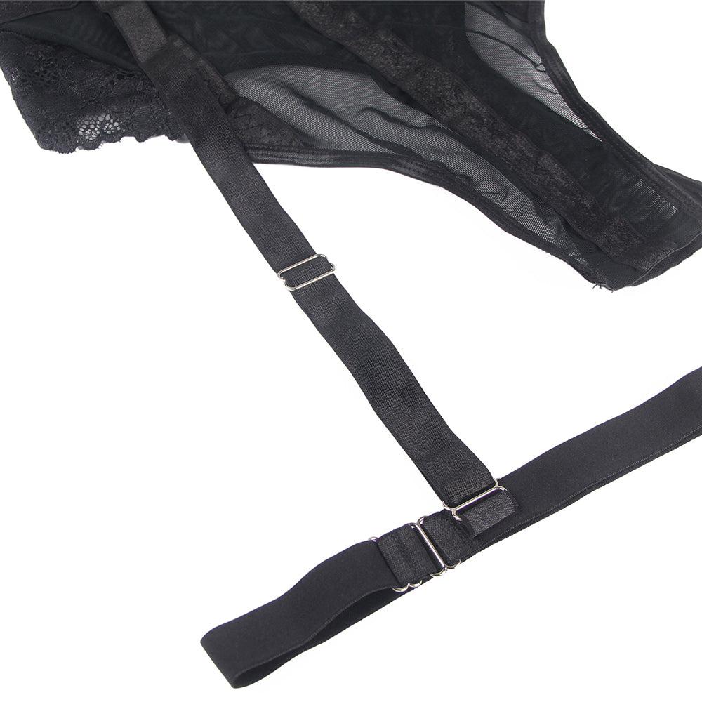 Sexy Slim Lace Garter Leg Ring Teddy Black Plus size