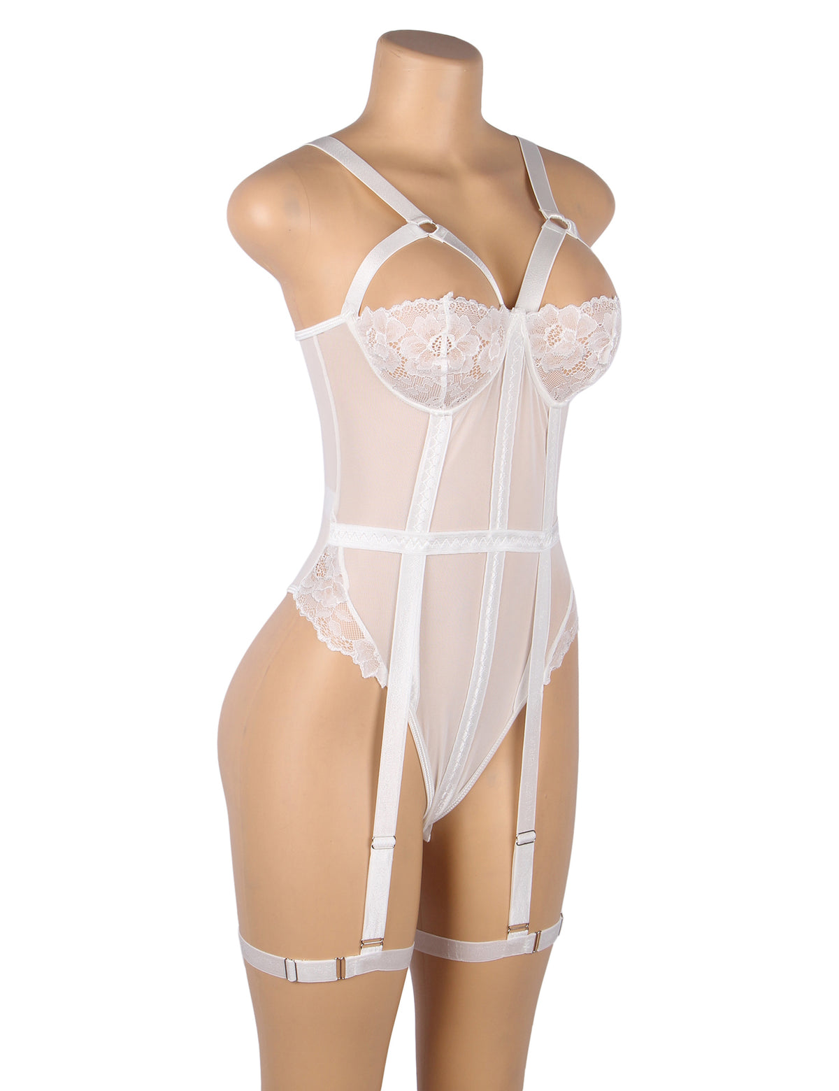 Sexy Slim Lace Garter Leg Ring Teddy White