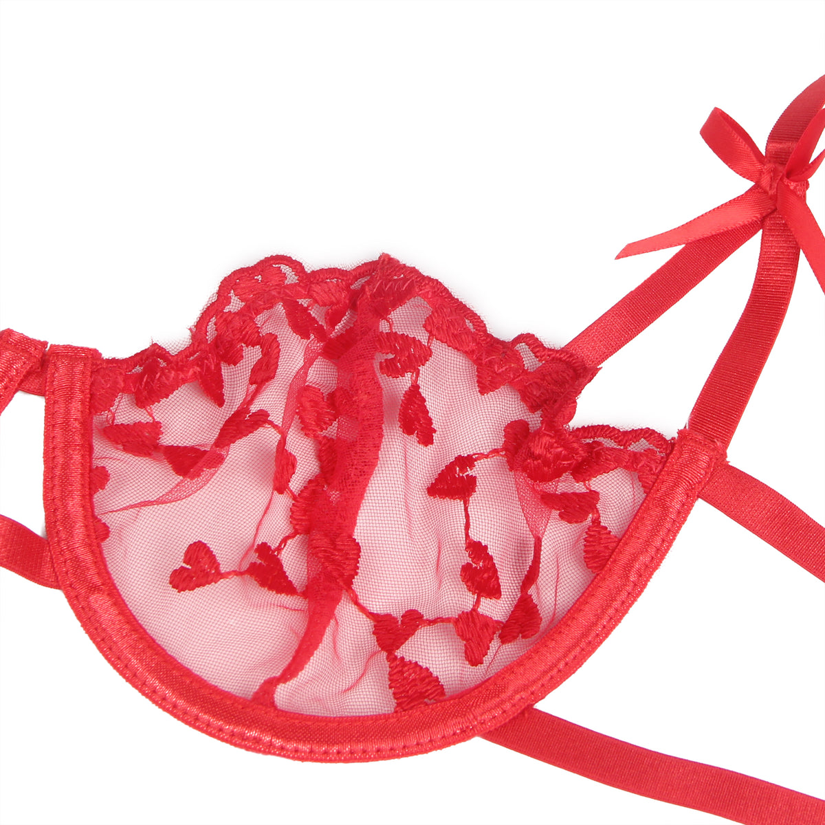Red Underwire Mesh Flower Patterns Bra Set