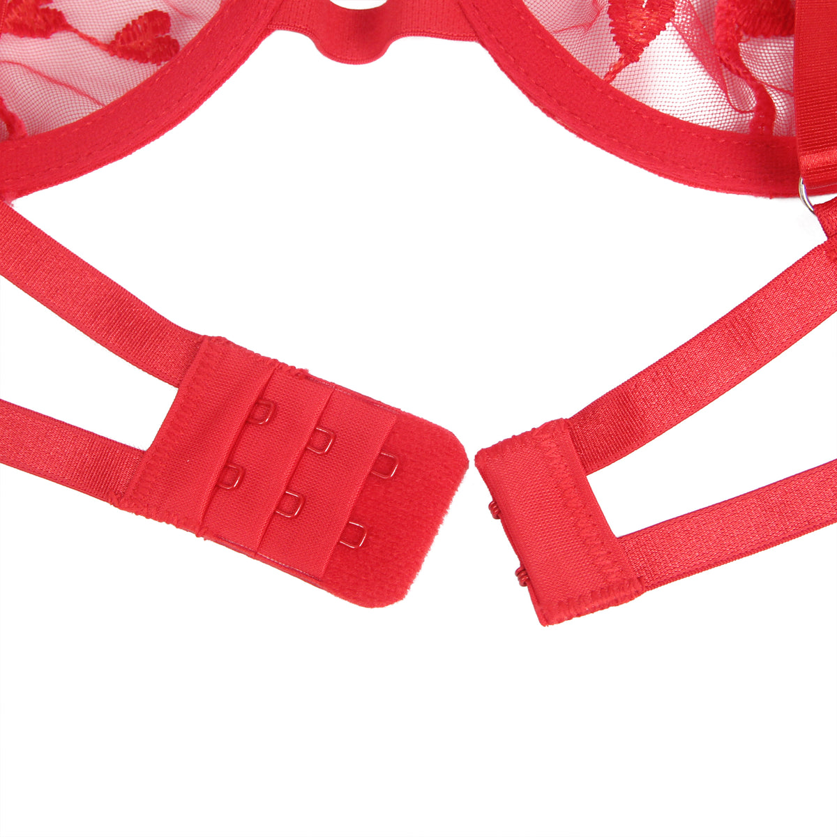 Red Underwire Mesh Flower Patterns Bra Set