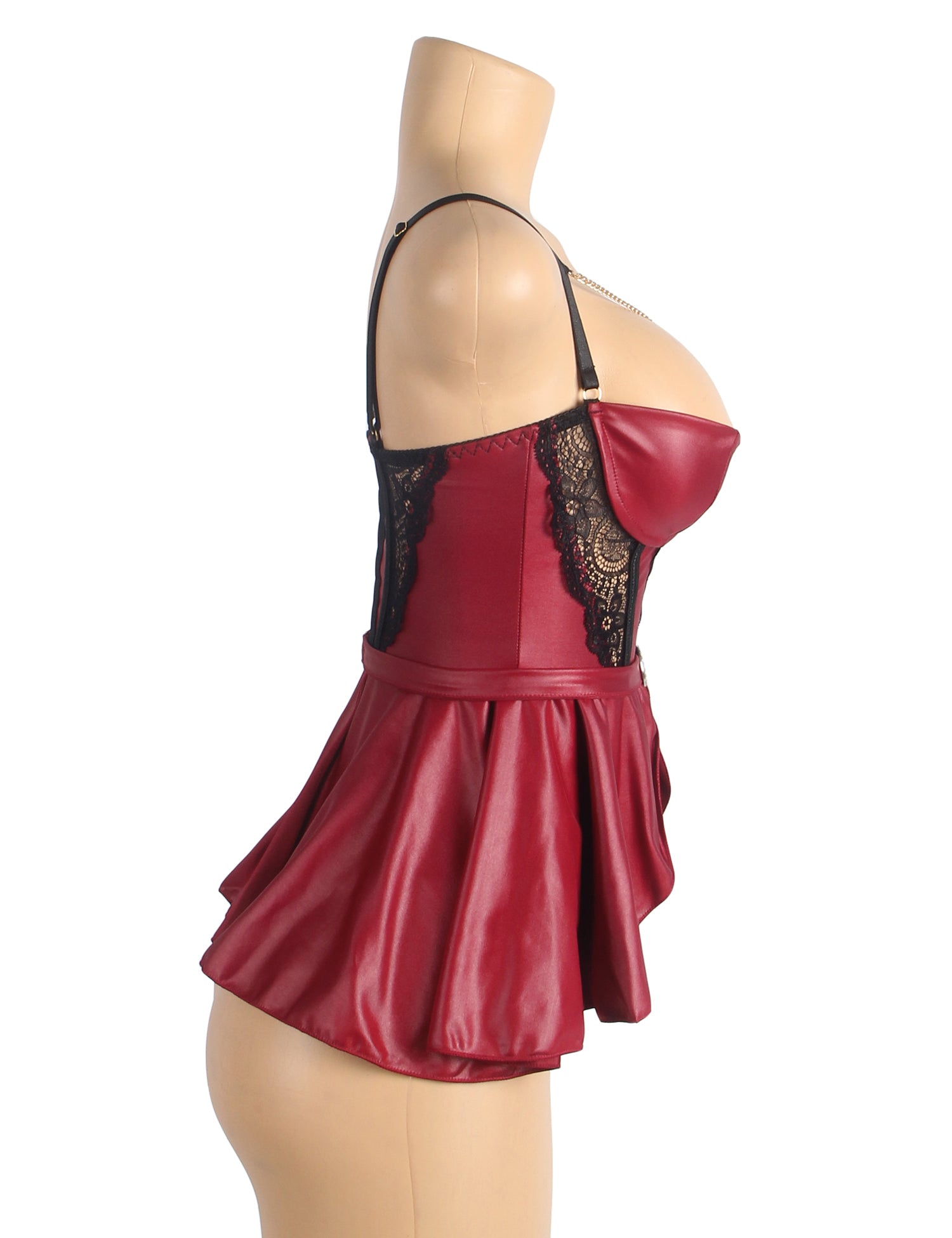 Removable Chains Faux Leather Lace Sexy Lingerie - KC Leather Co. Removable Chains Faux Leather Lace Sexy Lingerie - KC Leather Co.